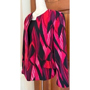 Kasper Blazer Jacket Womens 16 Pink/Red Open Front Lined Career Business Casual